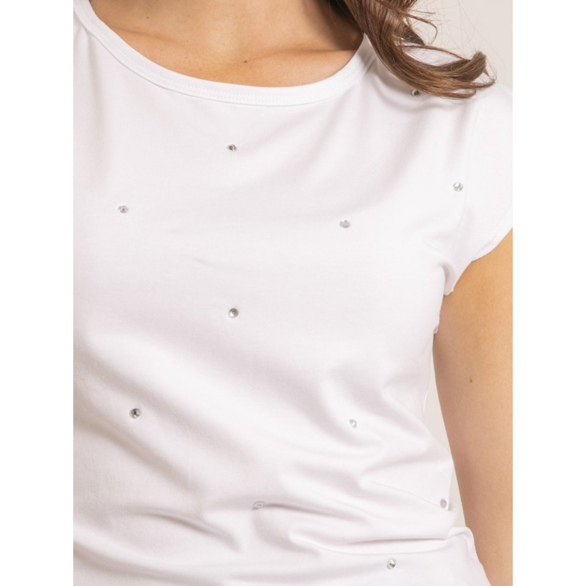 Tee-shirt Manches Courtes Strass Fania blanc, DONA LISA