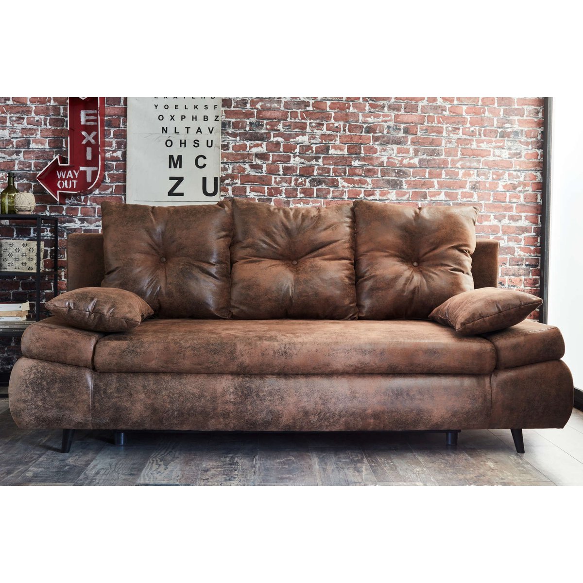 Canapé 3 places convertible style industriel, LARSON marron, BEST MOBILIER