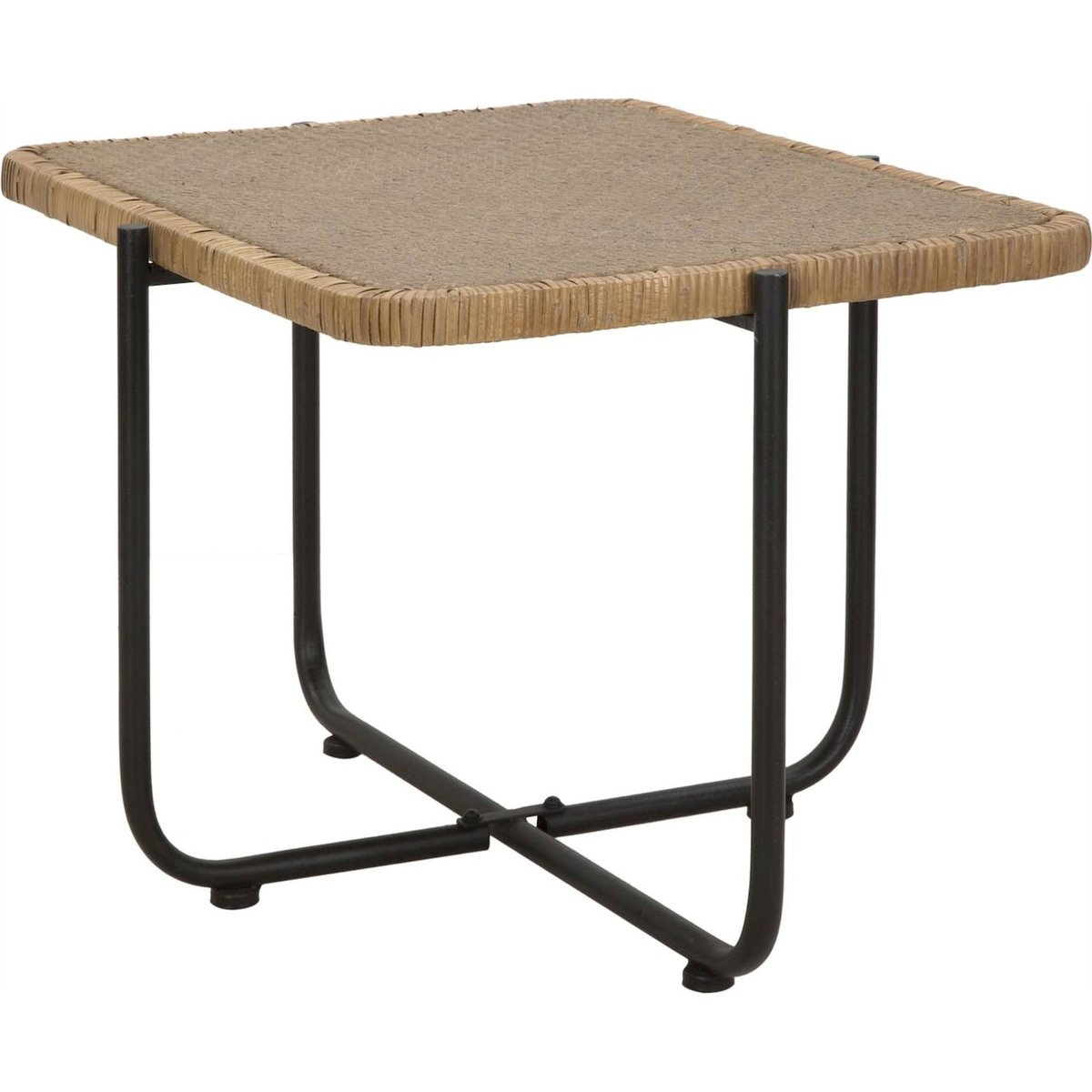 Table basse rotin tressé structure métal BOHO CHIC rotin naturel et noir, RECOLLECTION
