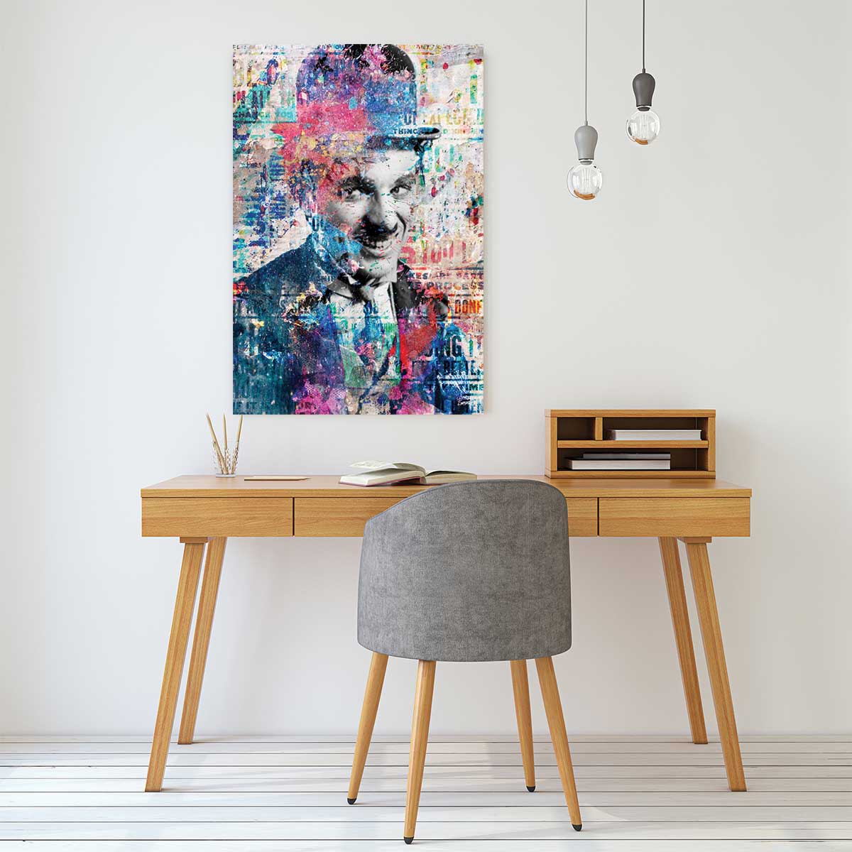 Tableau Affiche illustration graffiti chaplin tableau alu dibond, HEXOA