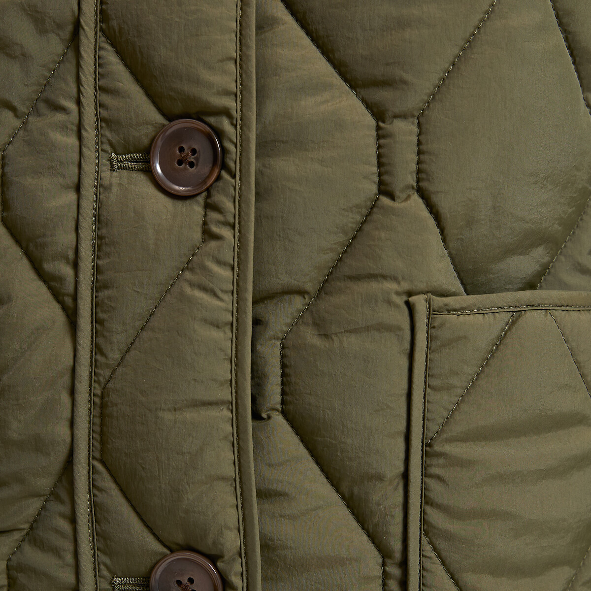 Veste doudoune courte matelassée boutonnée vert kaki, LA REDOUTE COLLECTIONS