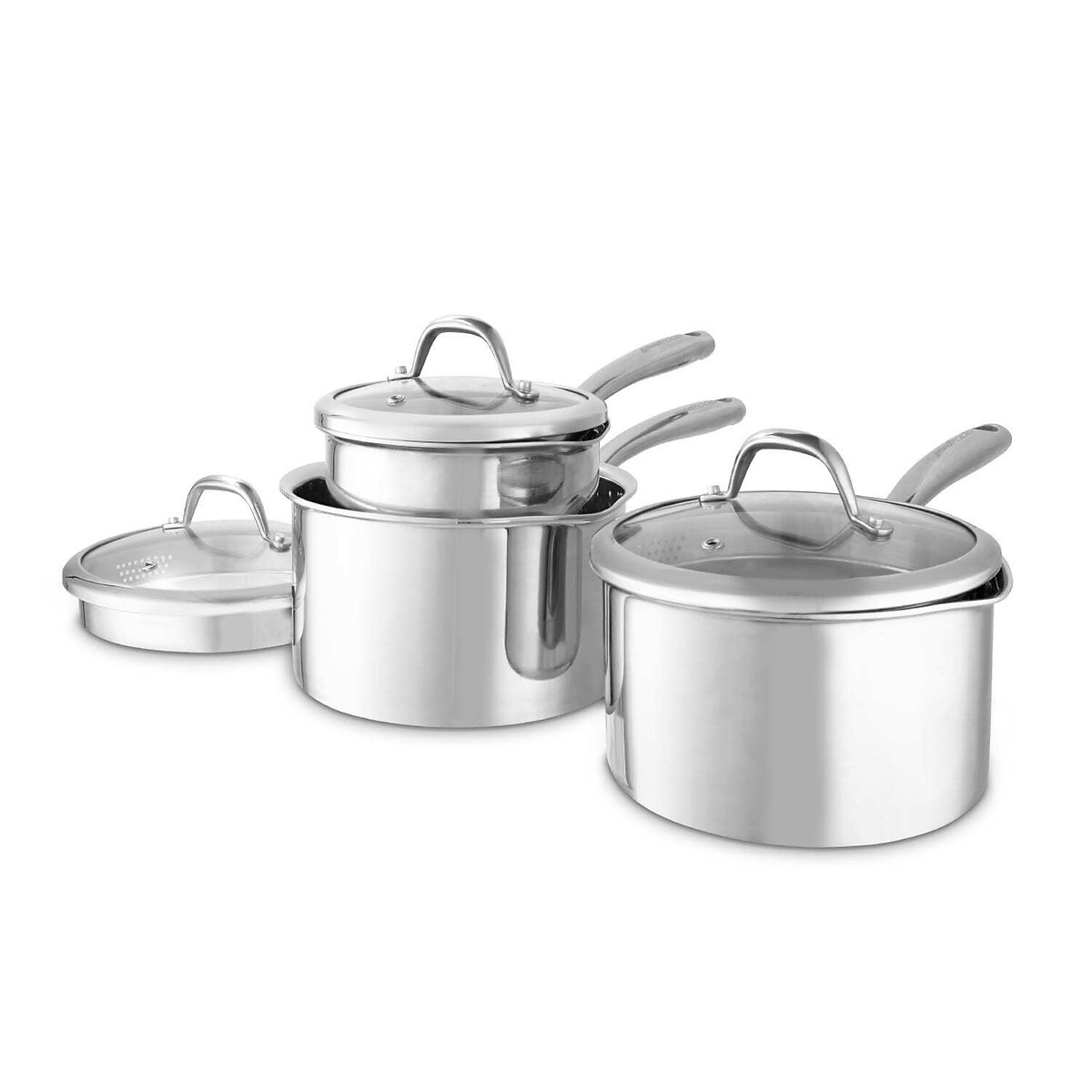 3-Piece Tri-Ply Saucepan Set silver-coloured, GOOD FOOD BY TOWER