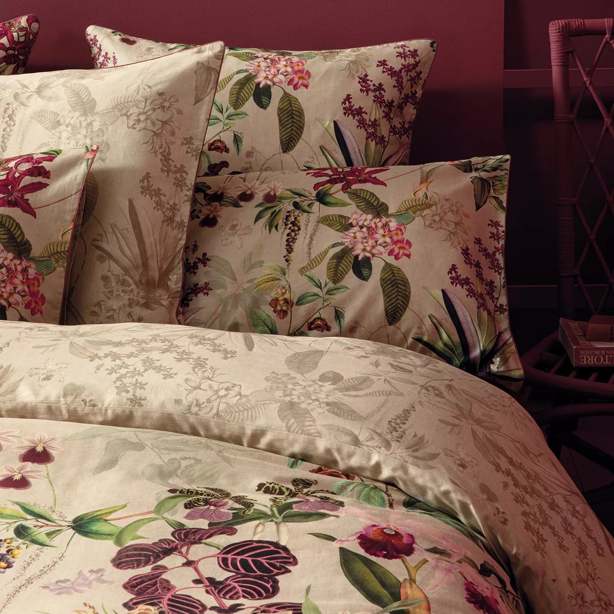 Drap housse b35 satin de coton PARFUM D'ORCHIDEE grege, GARNIER THIEBAUT