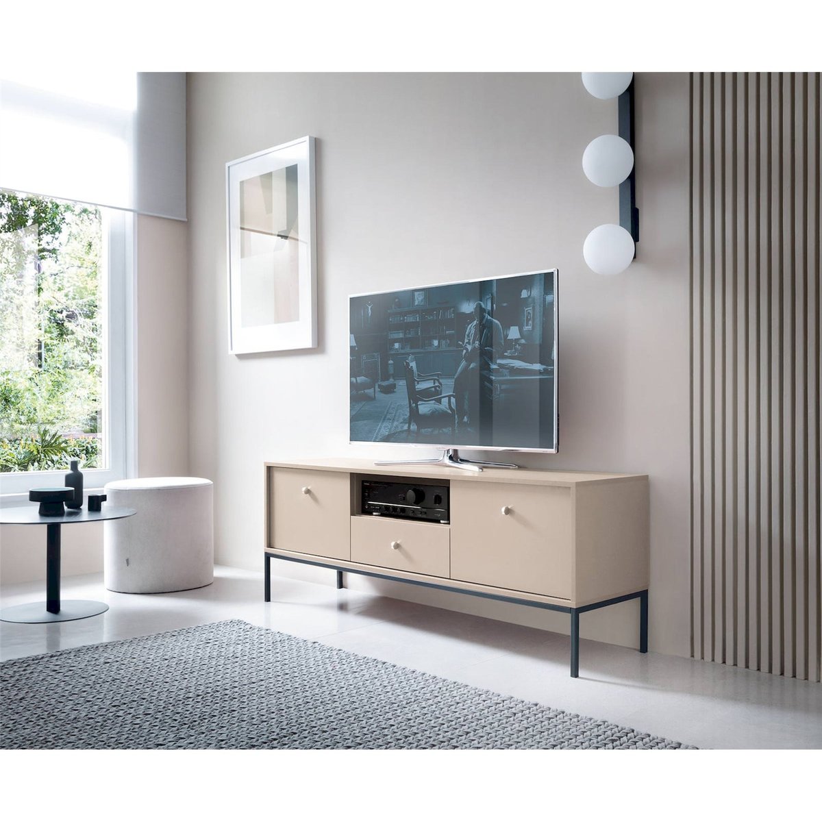 Meuble tv bois avec tiroir collection MONNE beige, RECOLLECTION