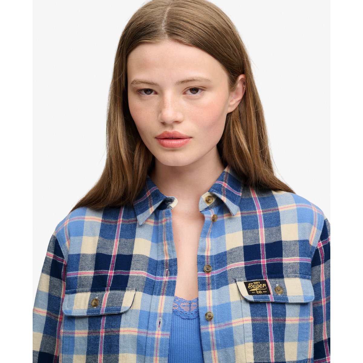 Chemise Flanelle Carreaux Coupe Décontractée bleu classique à carreaux, SUPERDRY