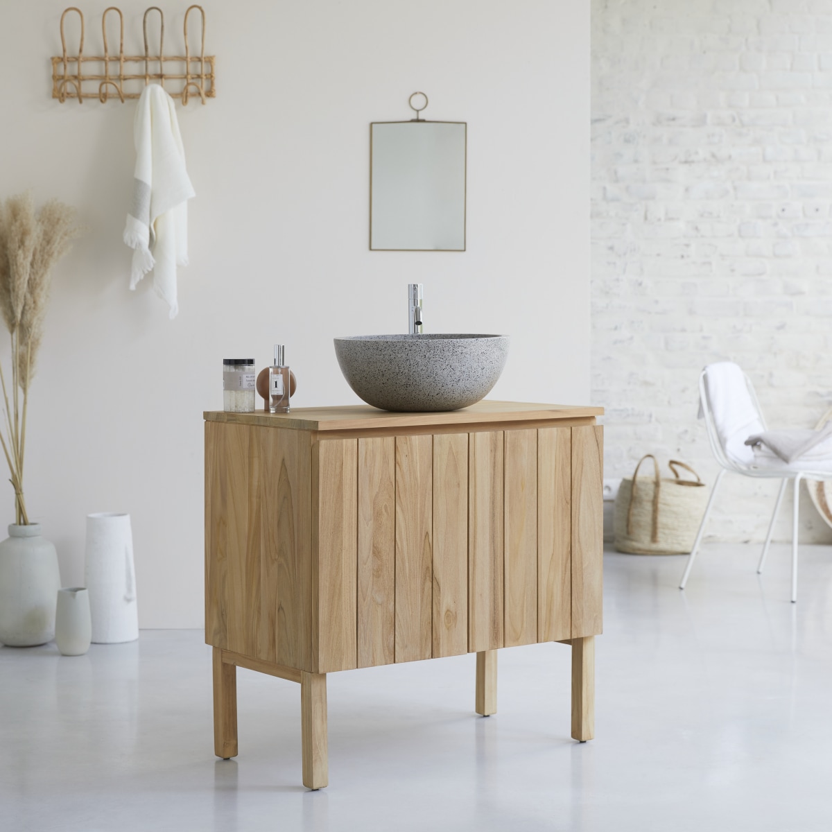 Meuble Salle De Bain en Teck massif, JILL naturel, TIKAMOON