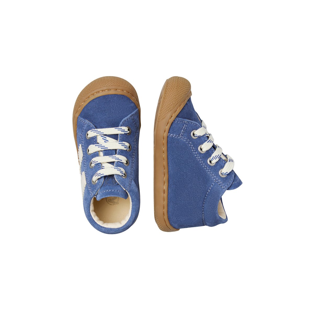 Chaussures premiers pas en cuir et suède MACKS 2 bleu-blanc, NATURINO