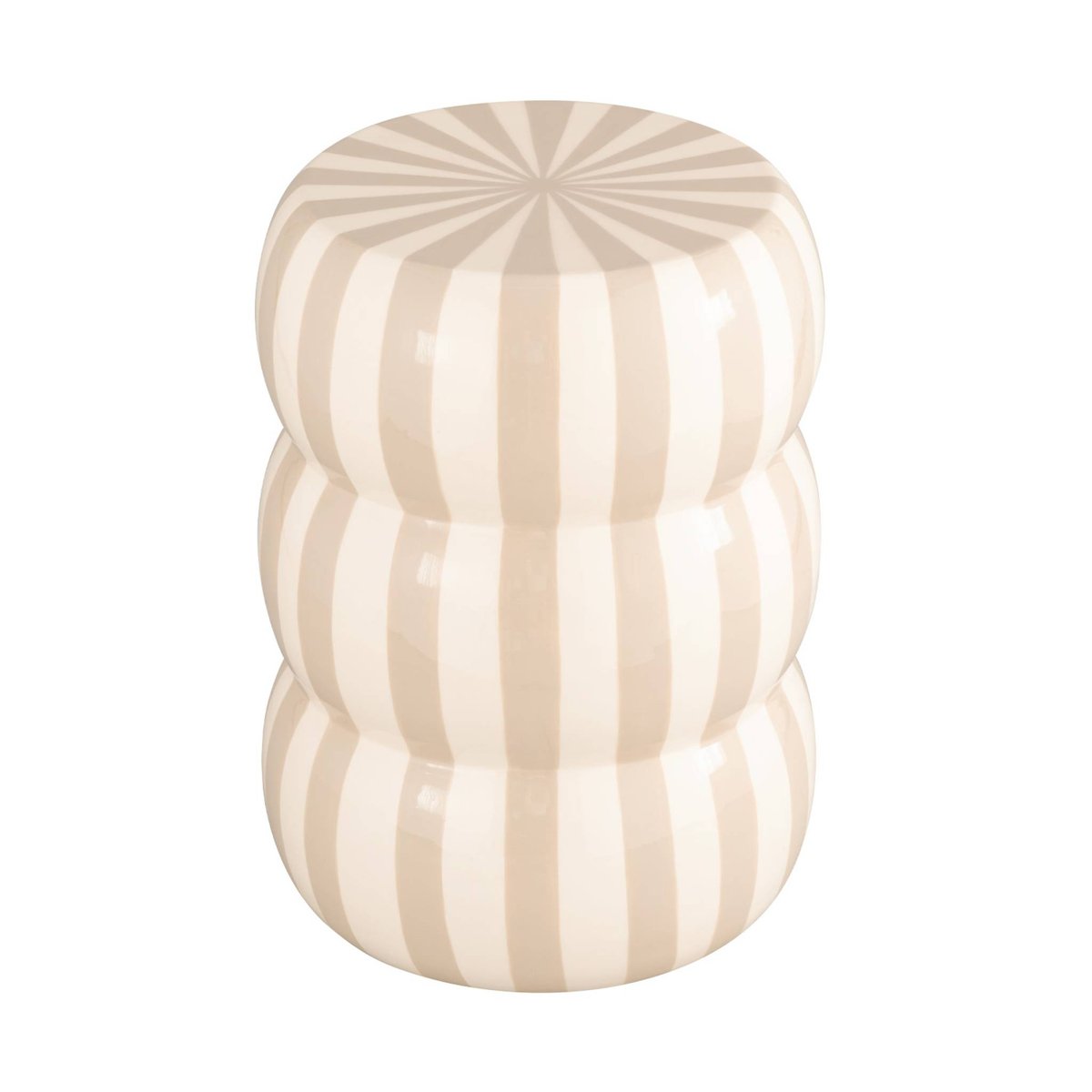 Table d'appoint, bout de canapé, table de chevet acier émaillé à rayures Ø33x H 46cm LOLI beige, SWEEEK