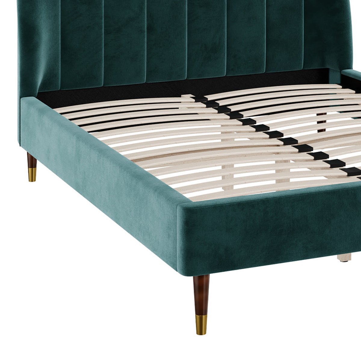 Lit double en velours et pieds - GALA vert, MAISON PAVANE