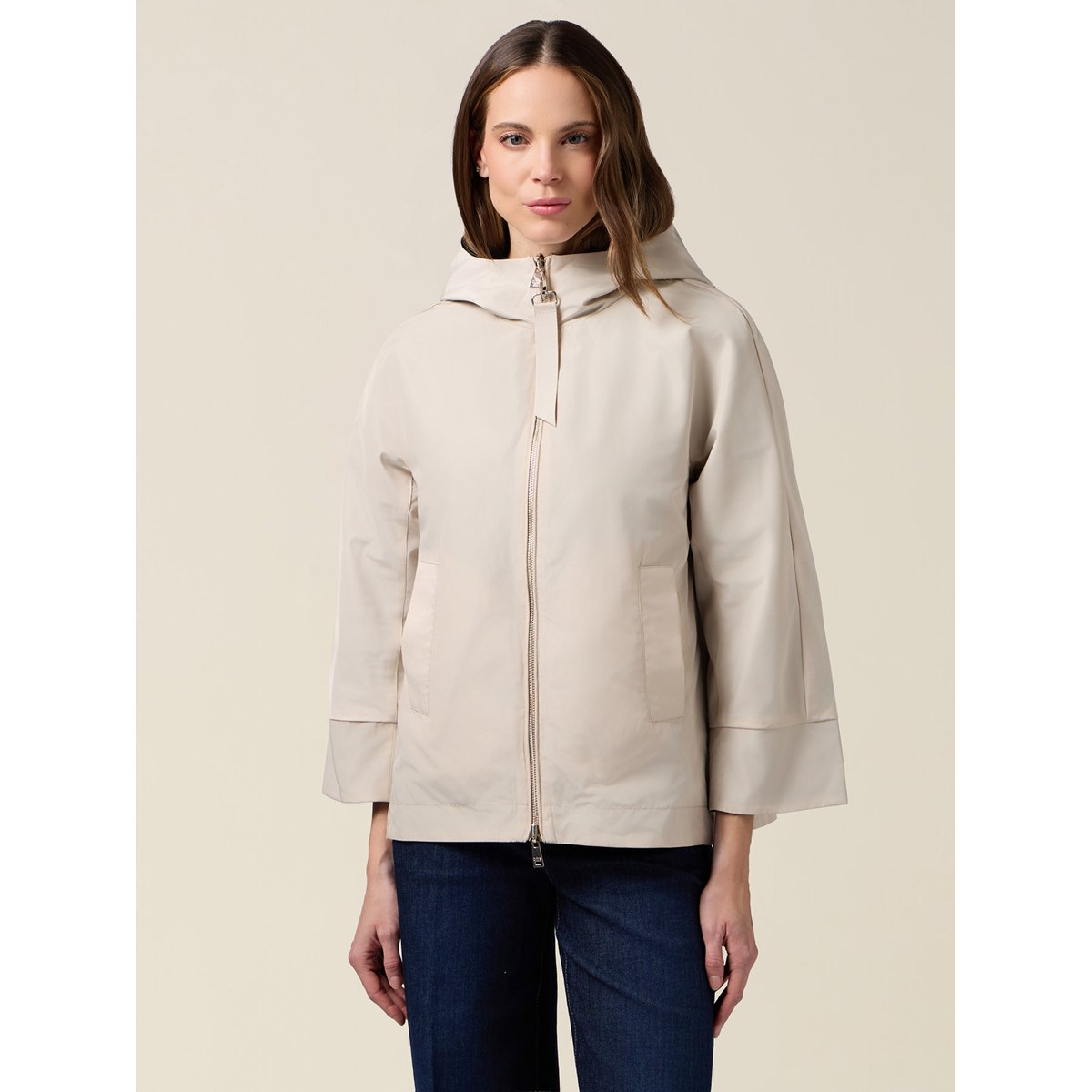 Parka court réversible avec capuche beige, OLTRE