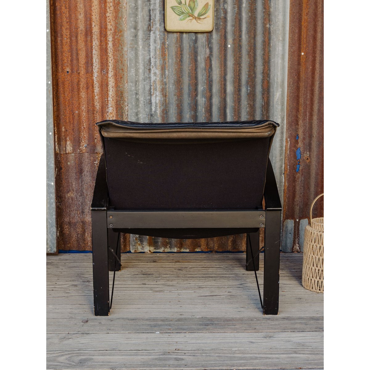 Fauteuil en bois et cuir noir Jakob N°1426 - Bon état noir, DEBONGOUT