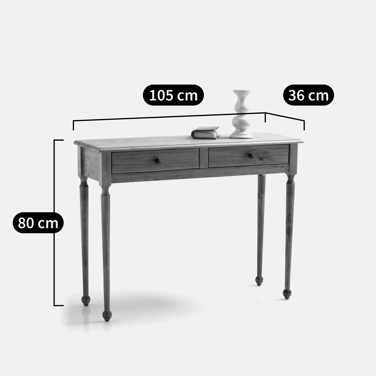 Console 2 tiroirs, pin massif et MDF pin ciré, LA REDOUTE INTERIEURS