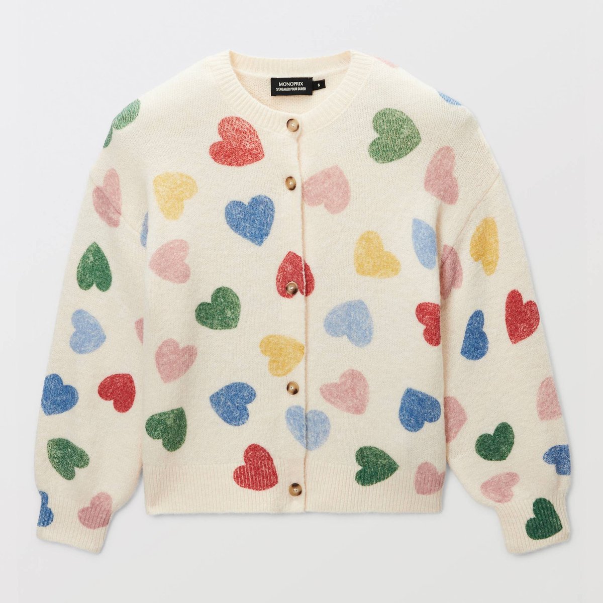 Cardigan imprimé coeurs amaretti, MONOPRIX