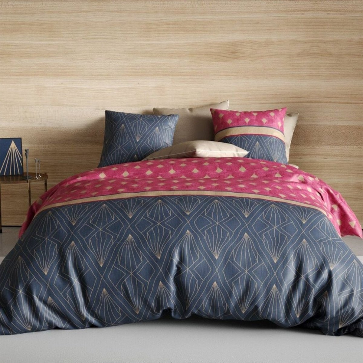 Housse de couette 260x240 Lily + 2 taies 100% coton 57 fils bleu, DECORATIE