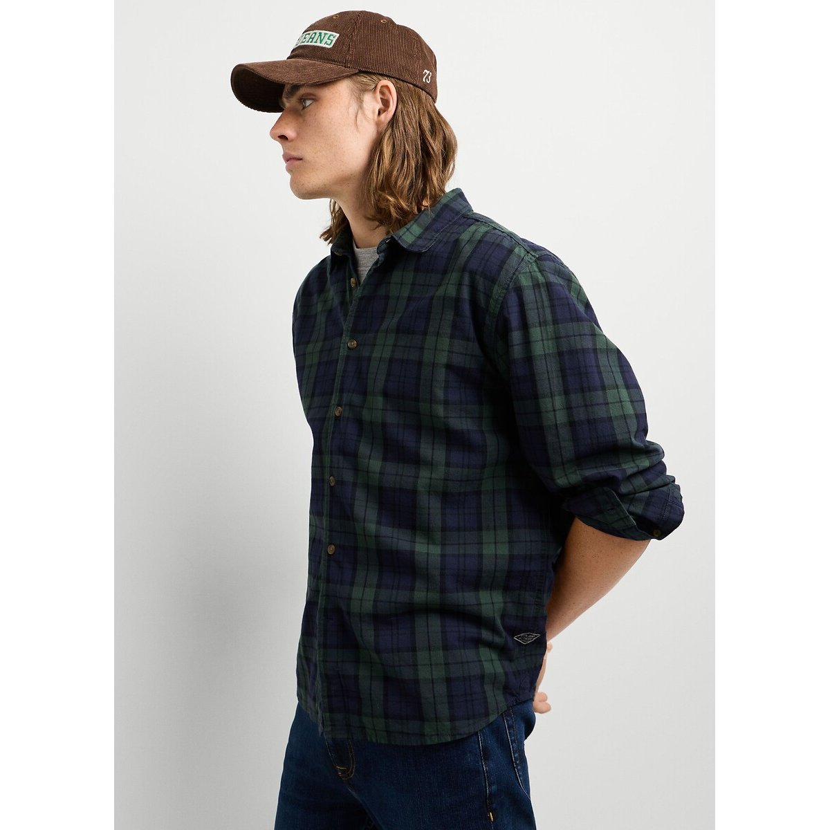 Chemise droite à carreaux, manches longues carreaux bleu/vert, PEPE JEANS