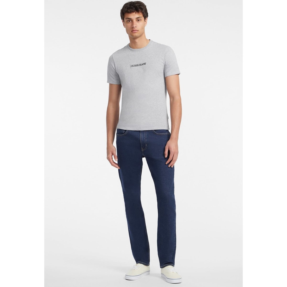 T-Shirt Slim Logo Brodé gris, GUESS JEANS