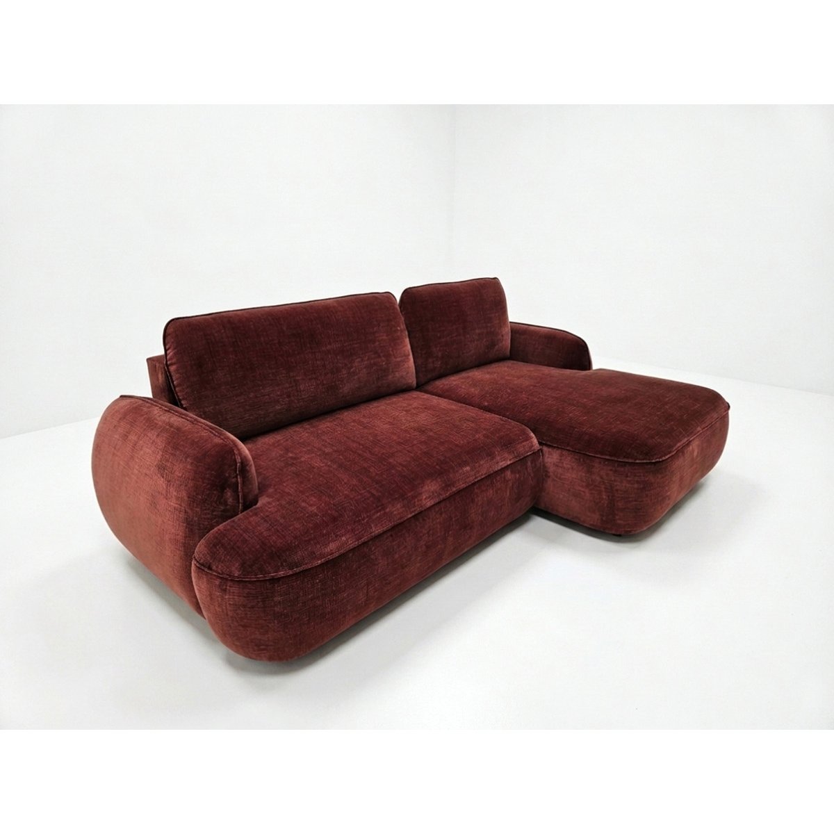 Canapé d'angle convertible 3 places en tissu lisse, CELESTE rouge, BOBOCHIC