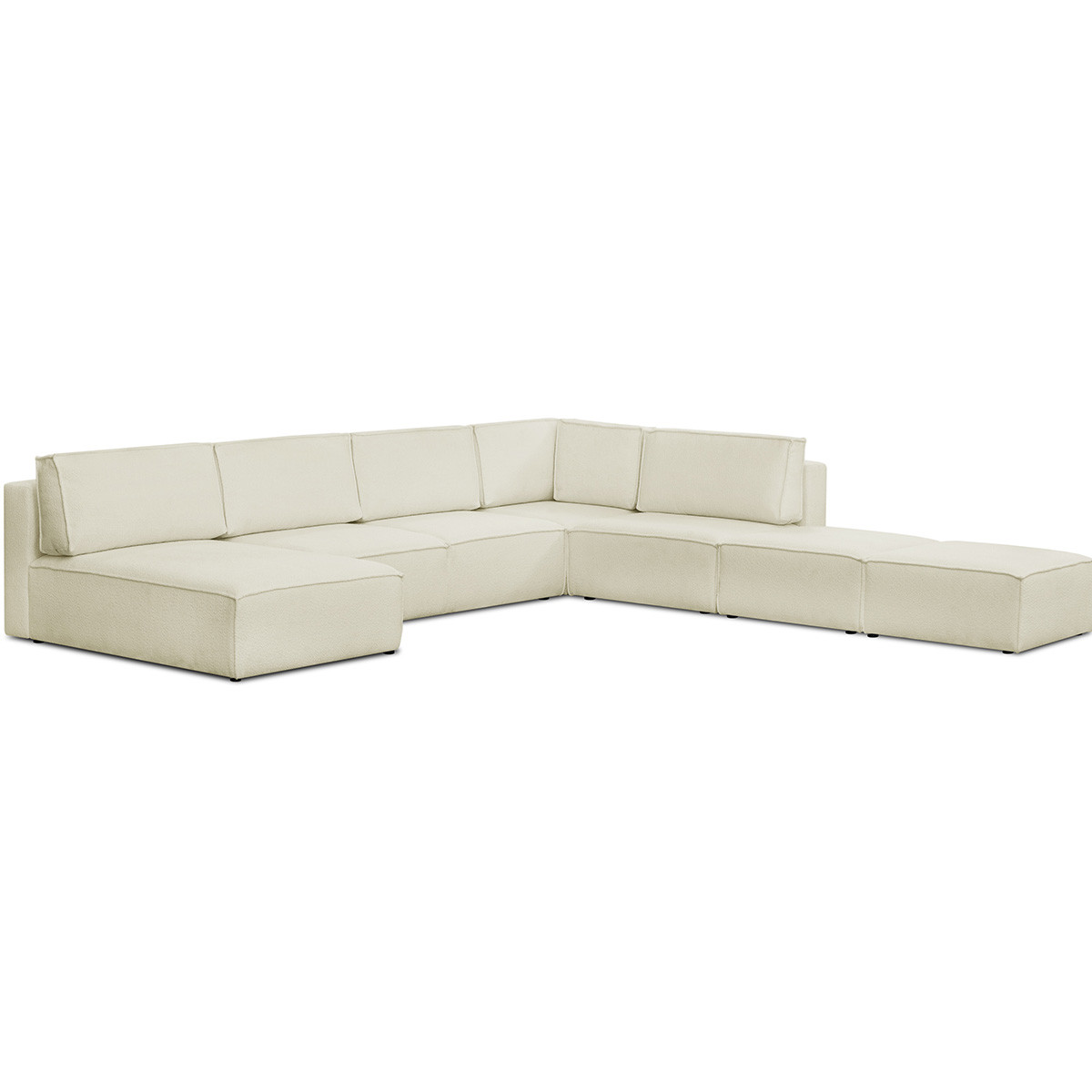 Canapé d'angle droit convertible 8+2 places en tissu bouclé - HARPER MOD ecru, HOMIFAB