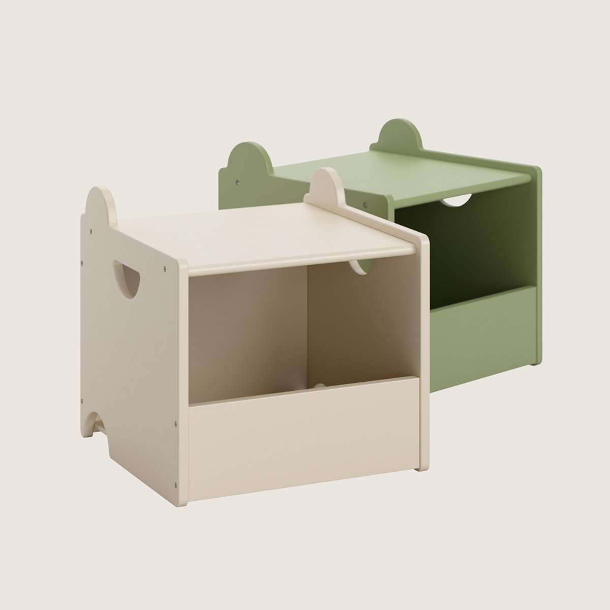 ENSEMBLE DE 2 CAISSES DE RANGEMENT EN BOIS «ARC-EN-CIEL» ELLIPSE vert, PETITE AMELIE