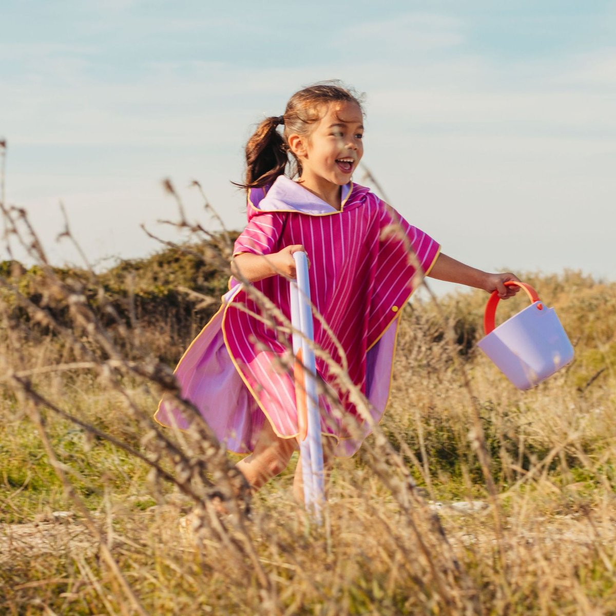 Poncho de plage rose, violet, blanc, QUUT