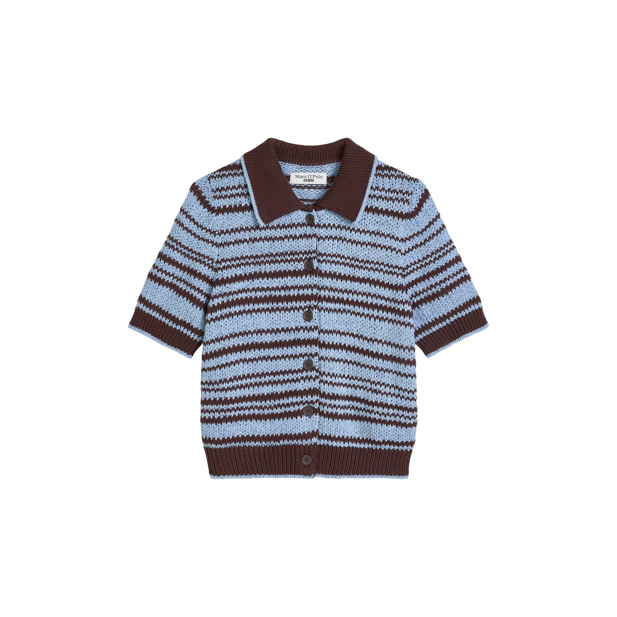 Polo cardigan regular en fil à bandelettes teinté dans la masse marron fonce, MARC O’POLO DENIM