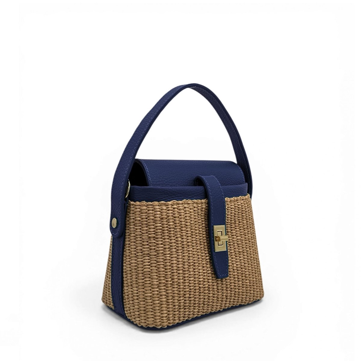 Mini-sac à main en cuir et raphia SIENNA bleu foncé, OH MY BAG