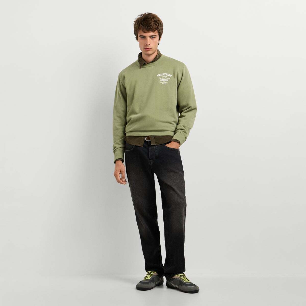 Sweat-Shirt Coupe Regular À Col Rond vert armée lavé, PEPE JEANS