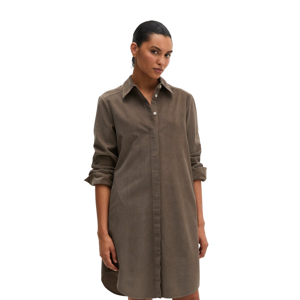 Robe chemisier large en qualité velours côtelé marron, MARC O'POLO