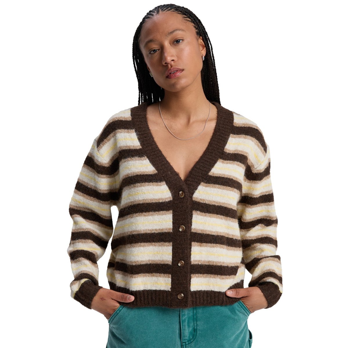Gilet BUKIT CARDIGAN marron chocolate brown stripes, QUIKSILVER