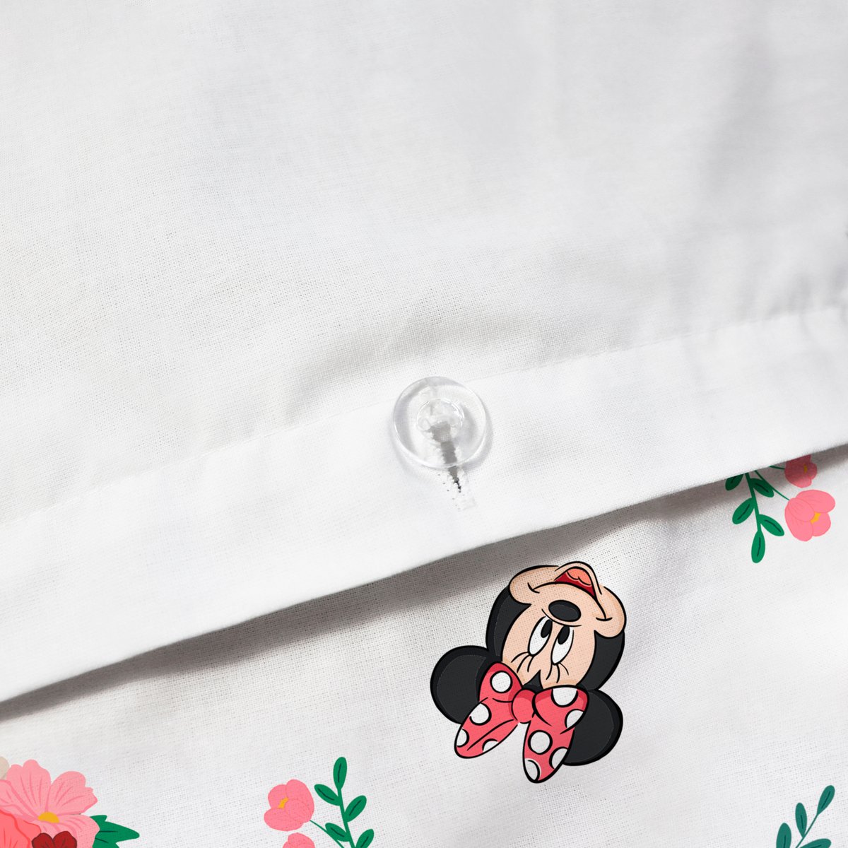 Parure de lit imprimée 100% coton, FLOWER blanc, MINNIE MOUSE