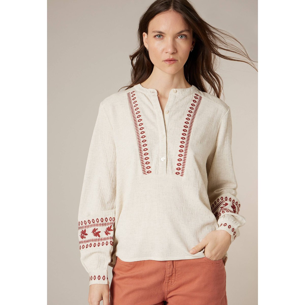 Blouse femme en coton broderies ethniques ELAWEN sierra, DEELUXE