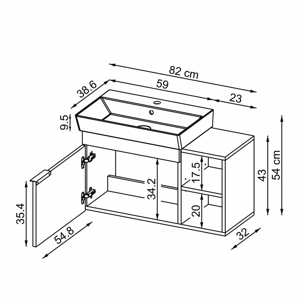Meuble vasque suspendu 82 cm, 1 porte 2 niches NORIA blanc, PIER IMPORT