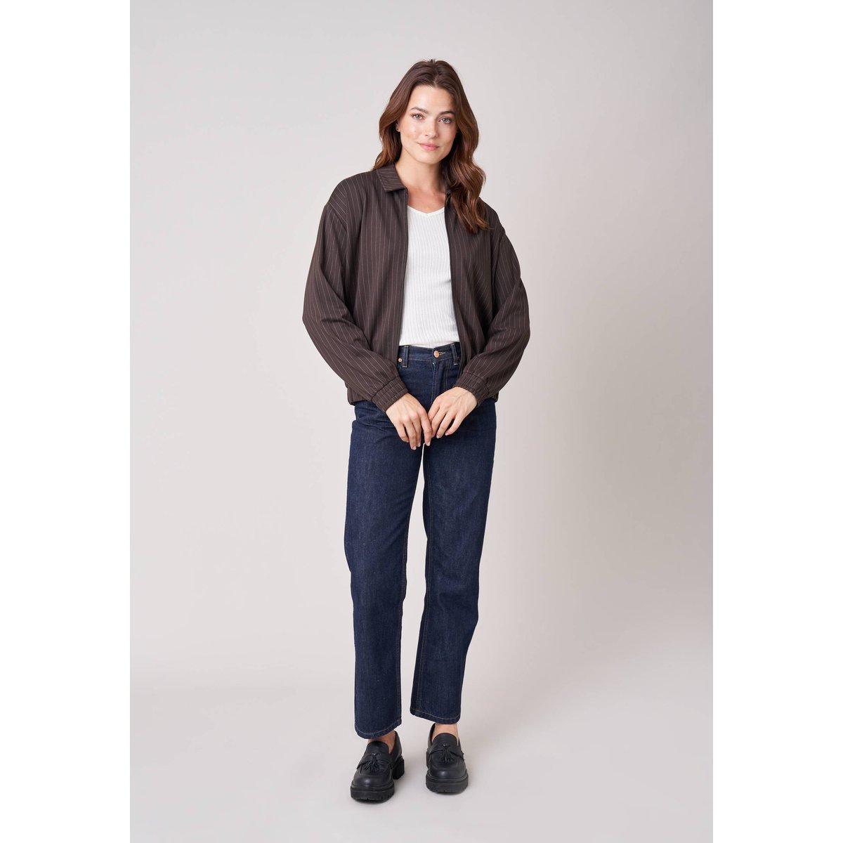 Blouson femme à fines rayures ALTHEA marron, DEELUXE