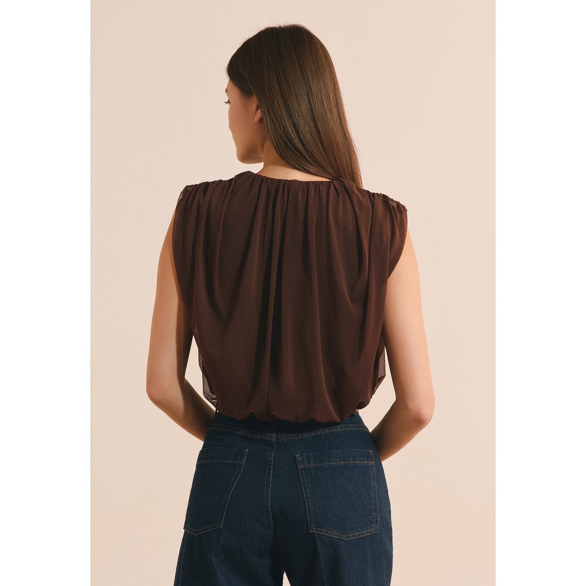 T-shirt boule sans manches AMAURY chocolat, ETAM