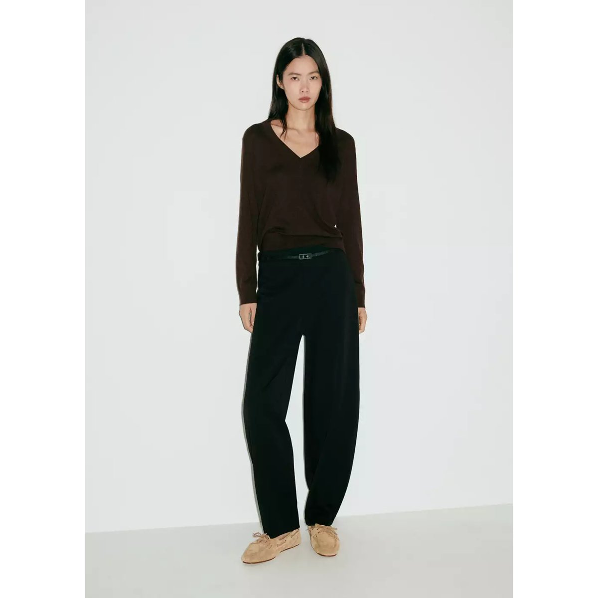 Pantalon ballon ceinture à boucle noir, MANGO