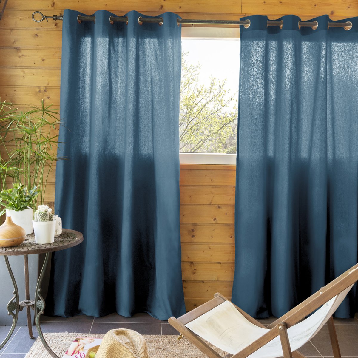 Rideau en 100% Coton Dahlia bleu jean, EDEN