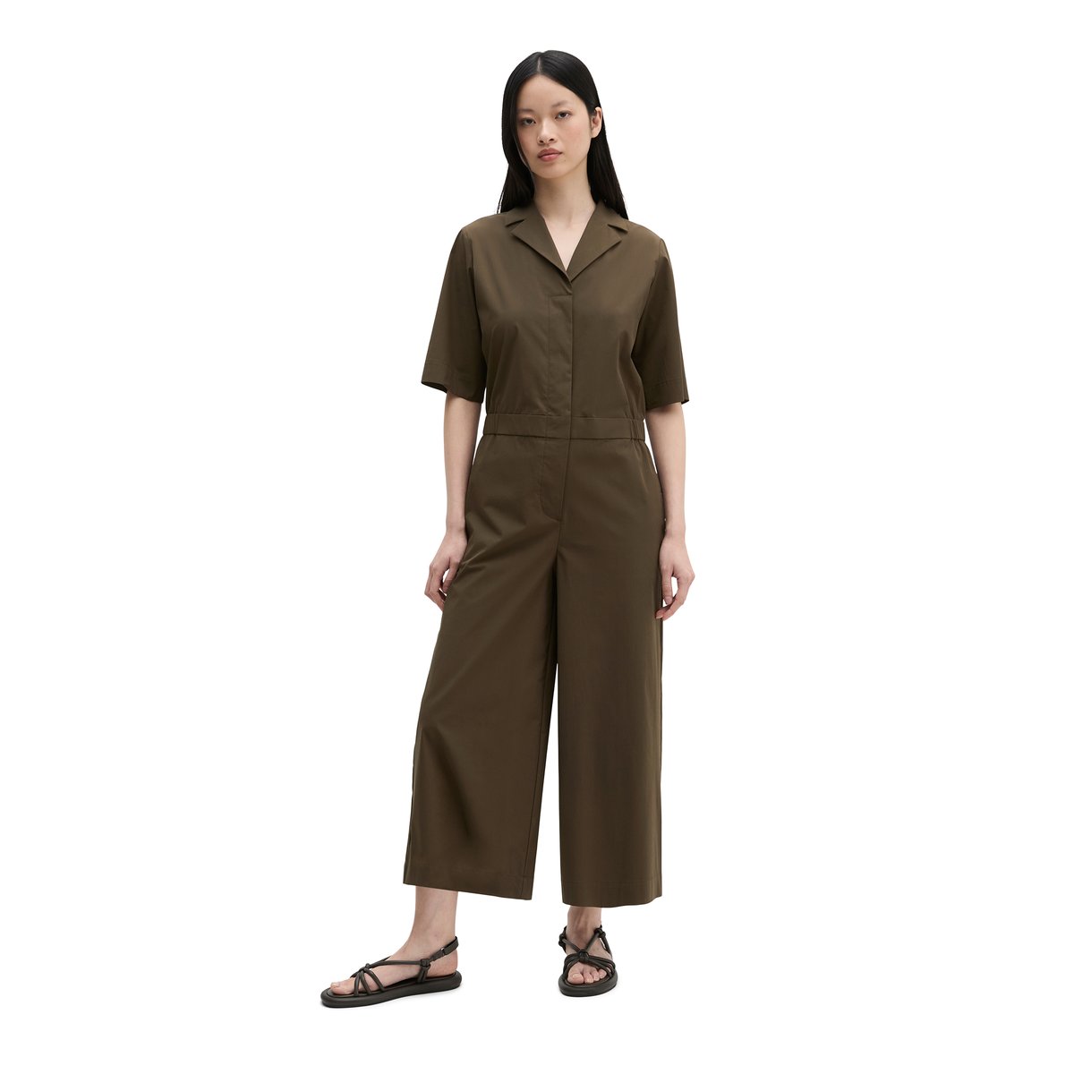 Combinaison à manches courtes regular en popeline stretch marron fonce, MARC O'POLO