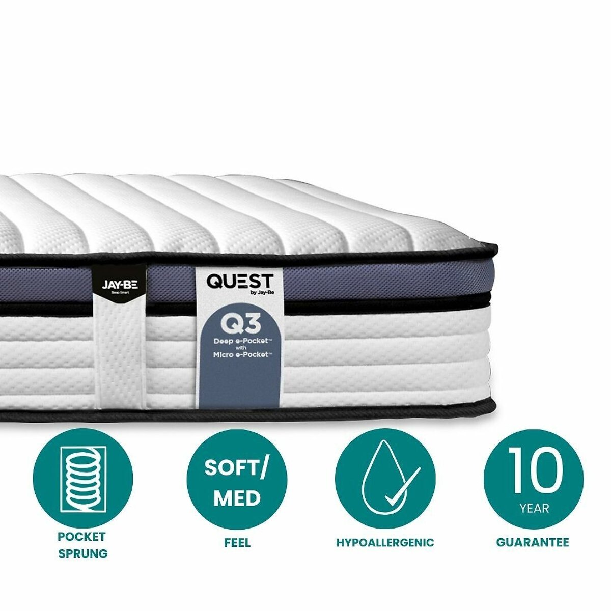 Jay-Be® QUEST™ Q3 Hybrid e-Pocket™ Eco-Friendly Children's Mattress white/charcoal, JAY-BE