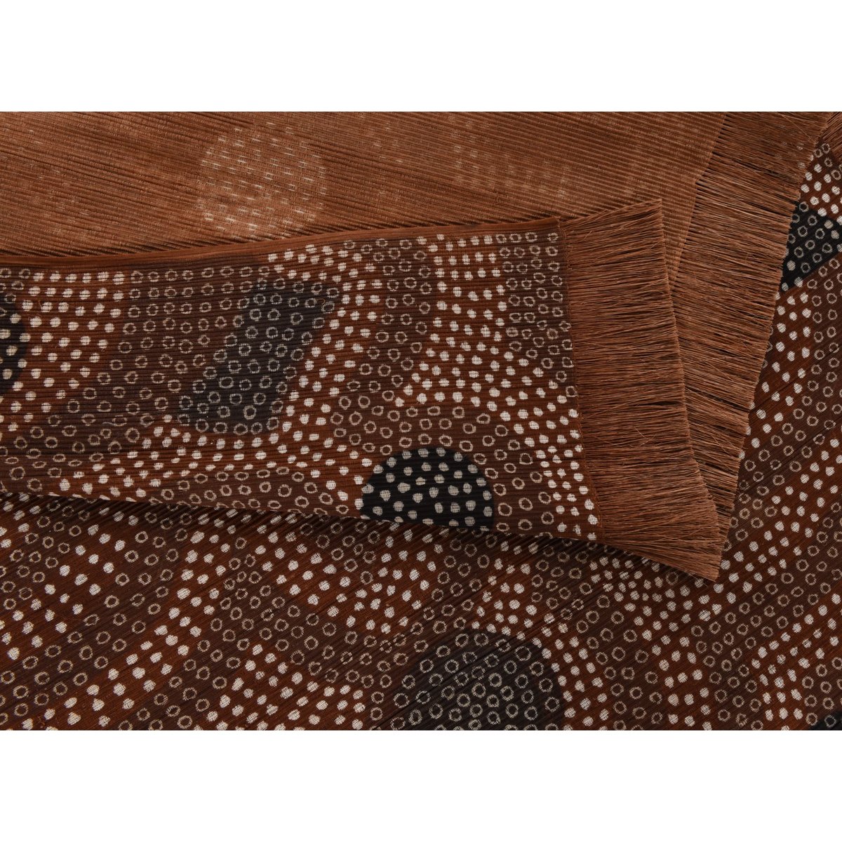 Tapis salon Bogolan fait main, plat, franges rouille, THEKO
