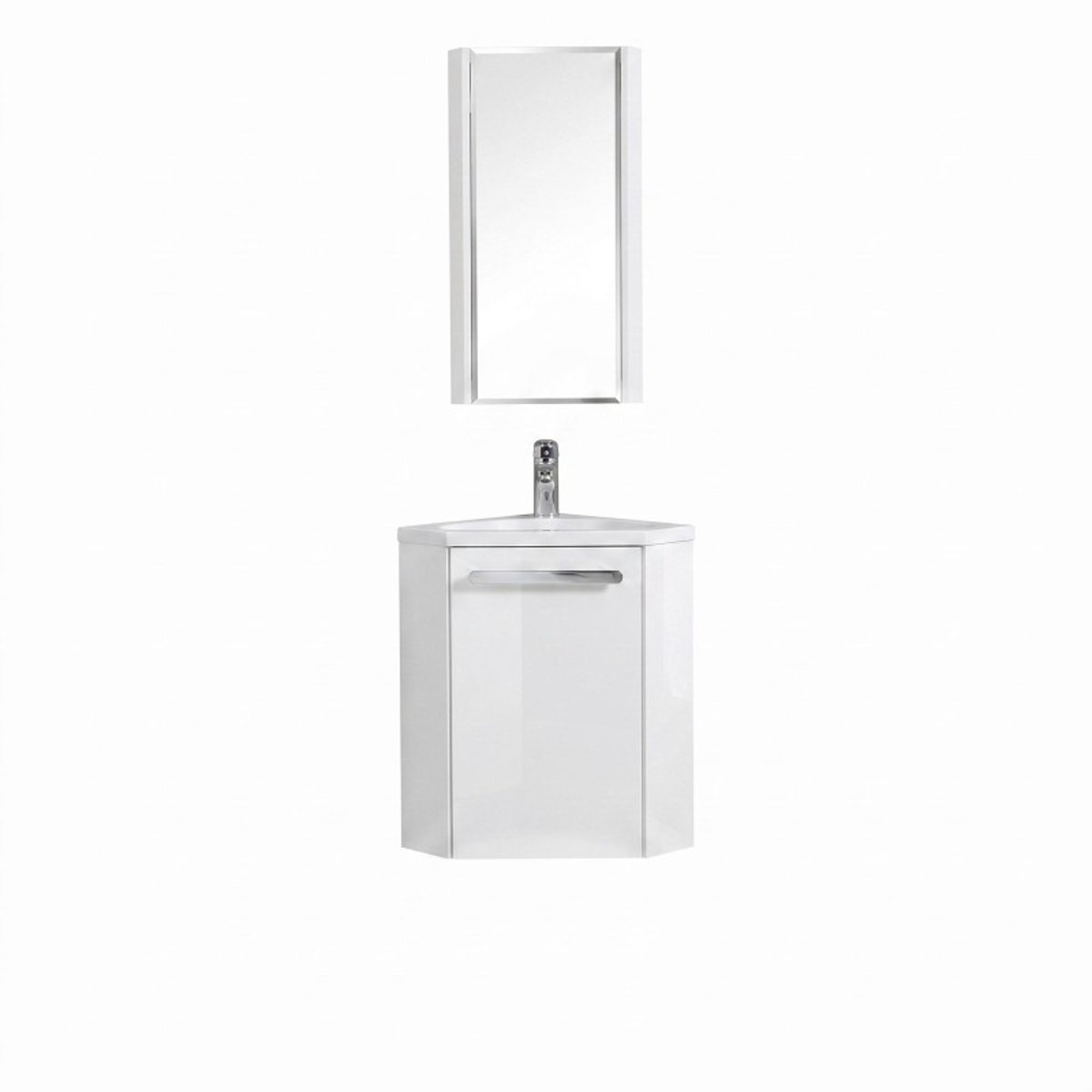 Ensemble lave-mains angle suspendu avec robinet et armoire d'angle SKINO blanc brillant, MOB IN