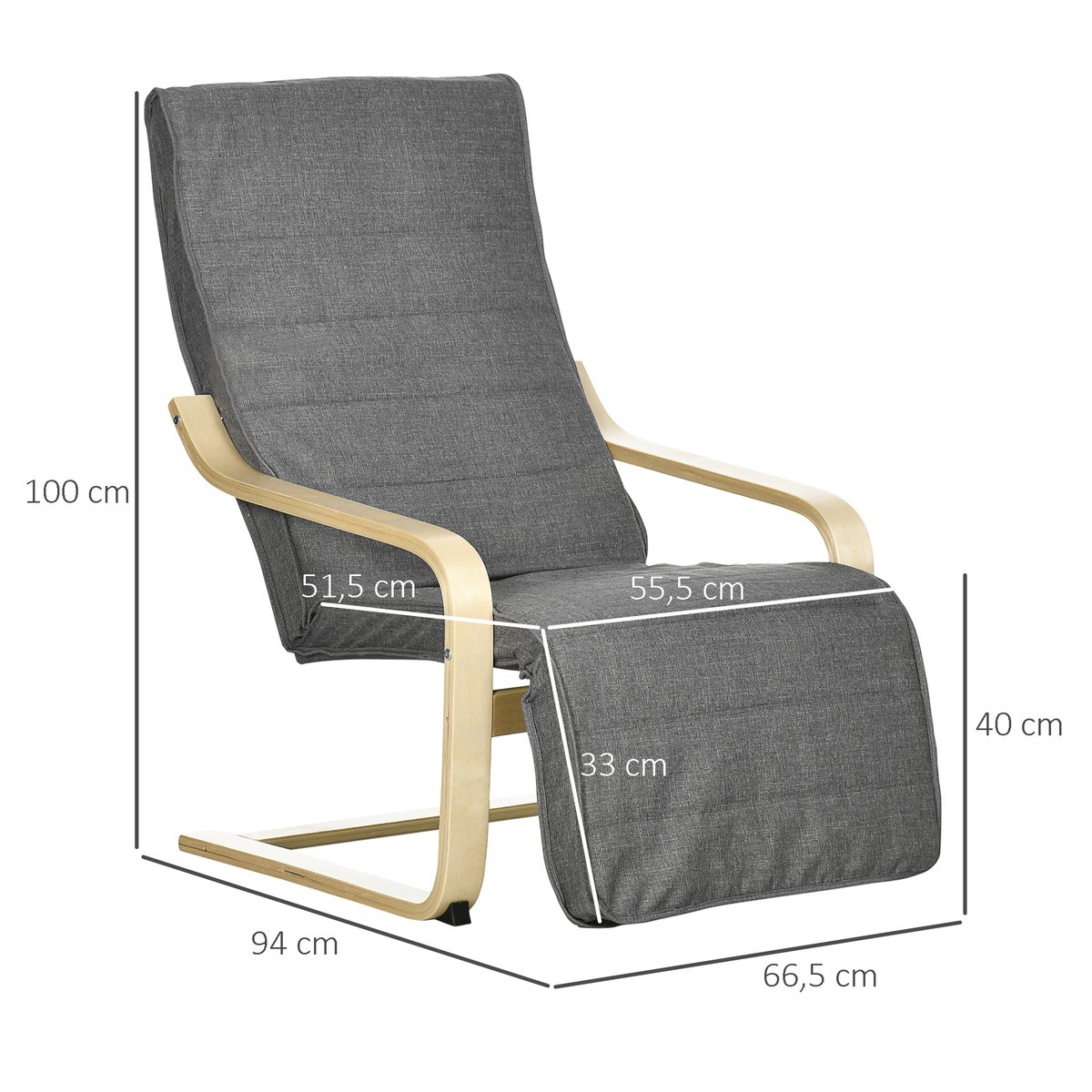 Accent Chair bois massif de bouleau Gris gris, bois naturel, HOMCOM