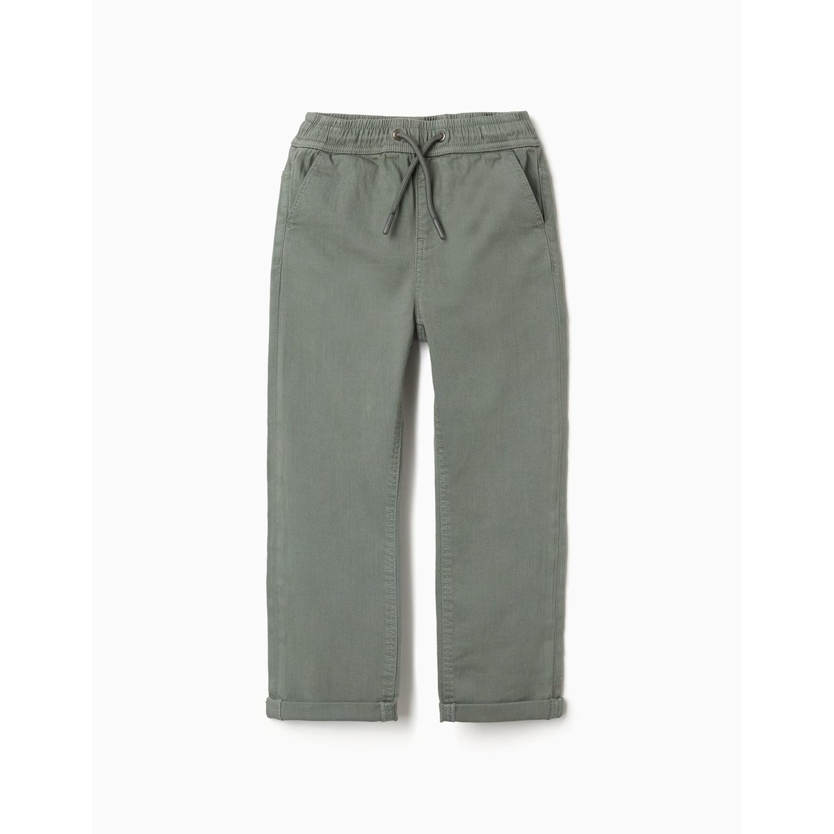 Pantalon en sergé ajusté avec cordon vert foncé, ZIPPY