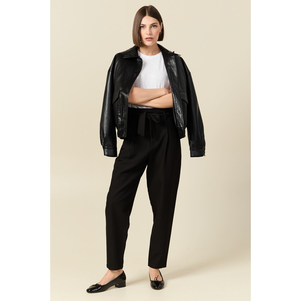 Pantalon carotte taille haute noir, BONOBO