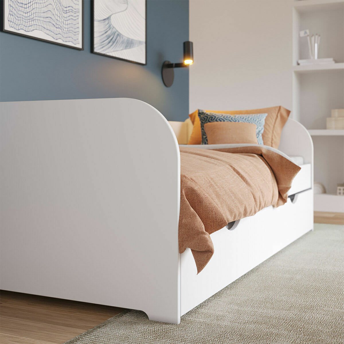 Lit banquette avec matelas Bois massif EZRA blanc, AKITEN RETAIL