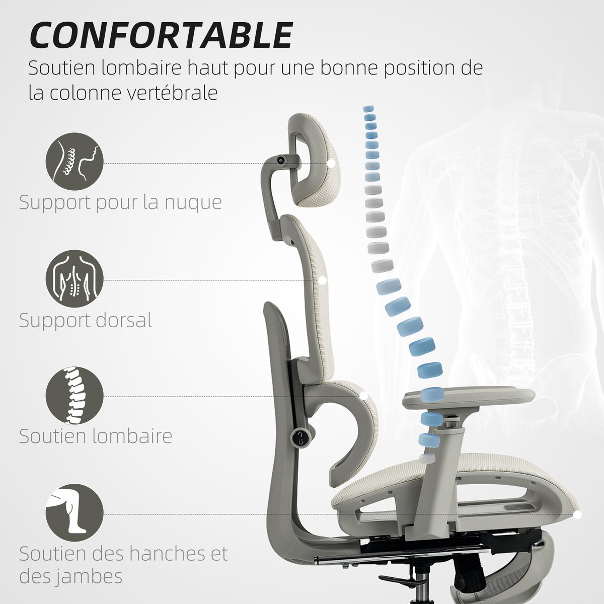 Chaise de bureau Maille Beige beige, HOMCOM