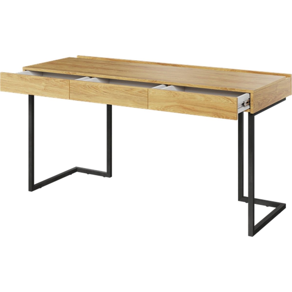 Bureau d'angle avec tiroirs TEEN FLEX hickory naturel et acier brut, RECOLLECTION