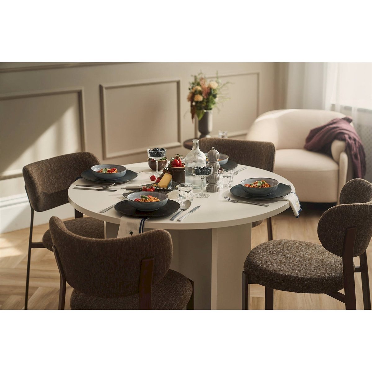 Table à manger ronde extensible OVO blanc perle, RECOLLECTION