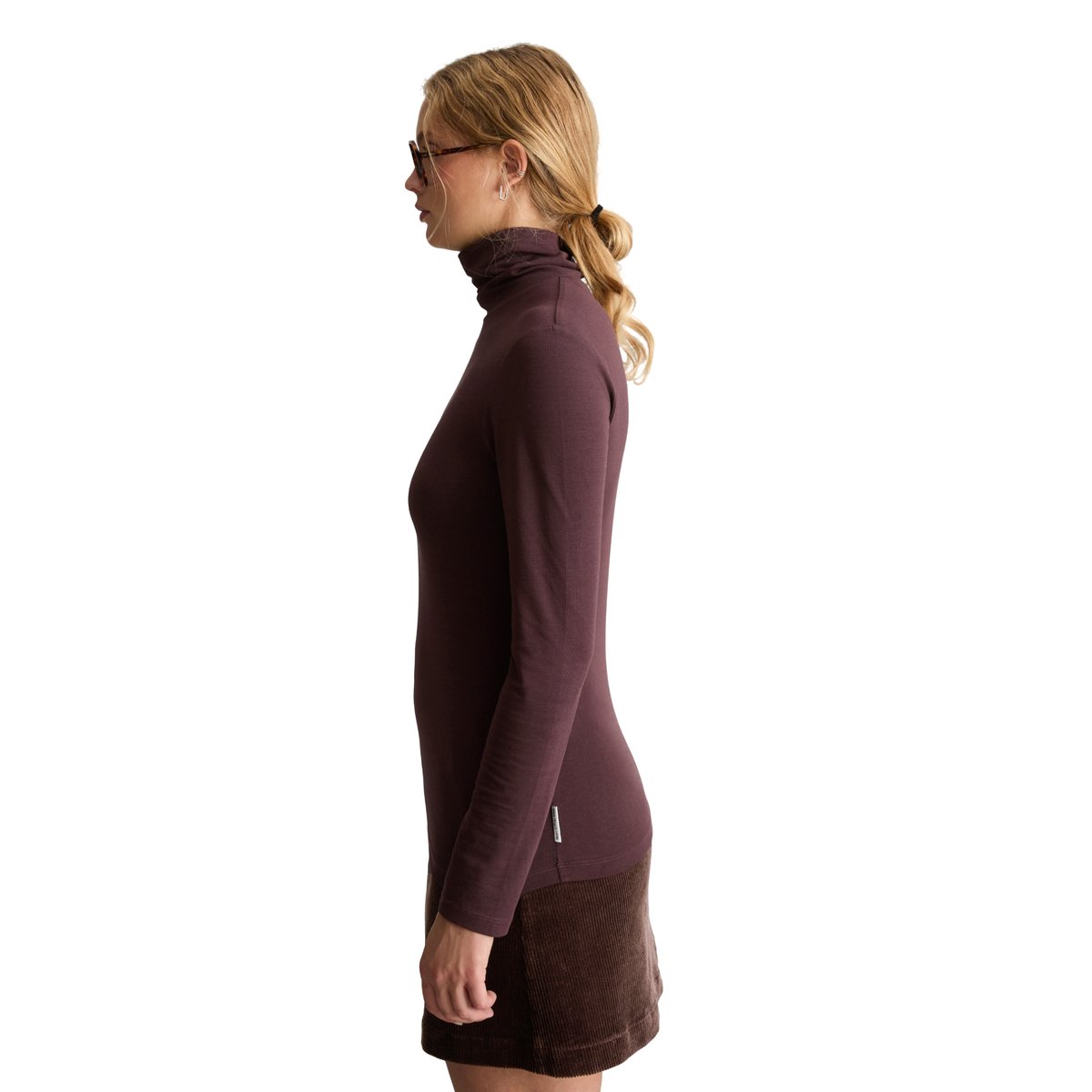 Turtleneck manches longues slim en single jersey élastique marron, MARC O’POLO DENIM