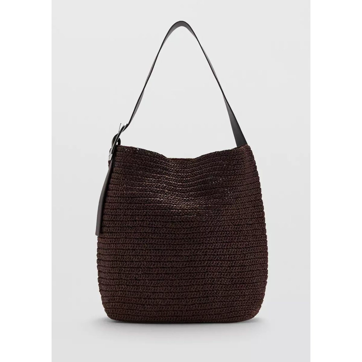 Sac shopper en fibre naturelle détail boucle chocolat, MANGO