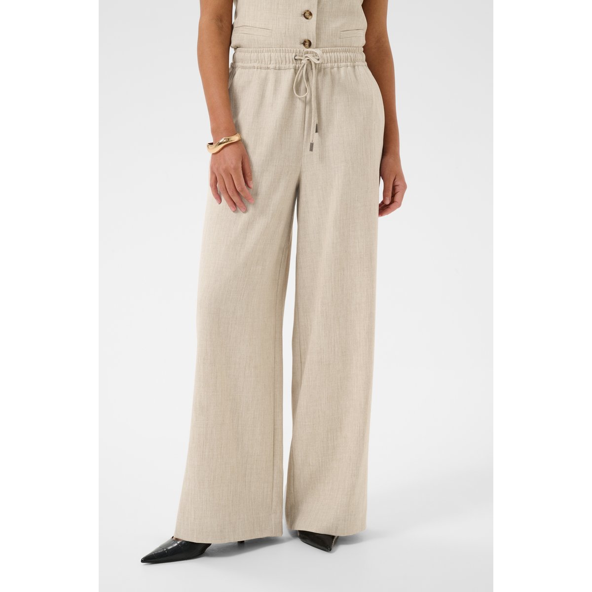 Pantalon casual beige feather gray melange, KAFFE